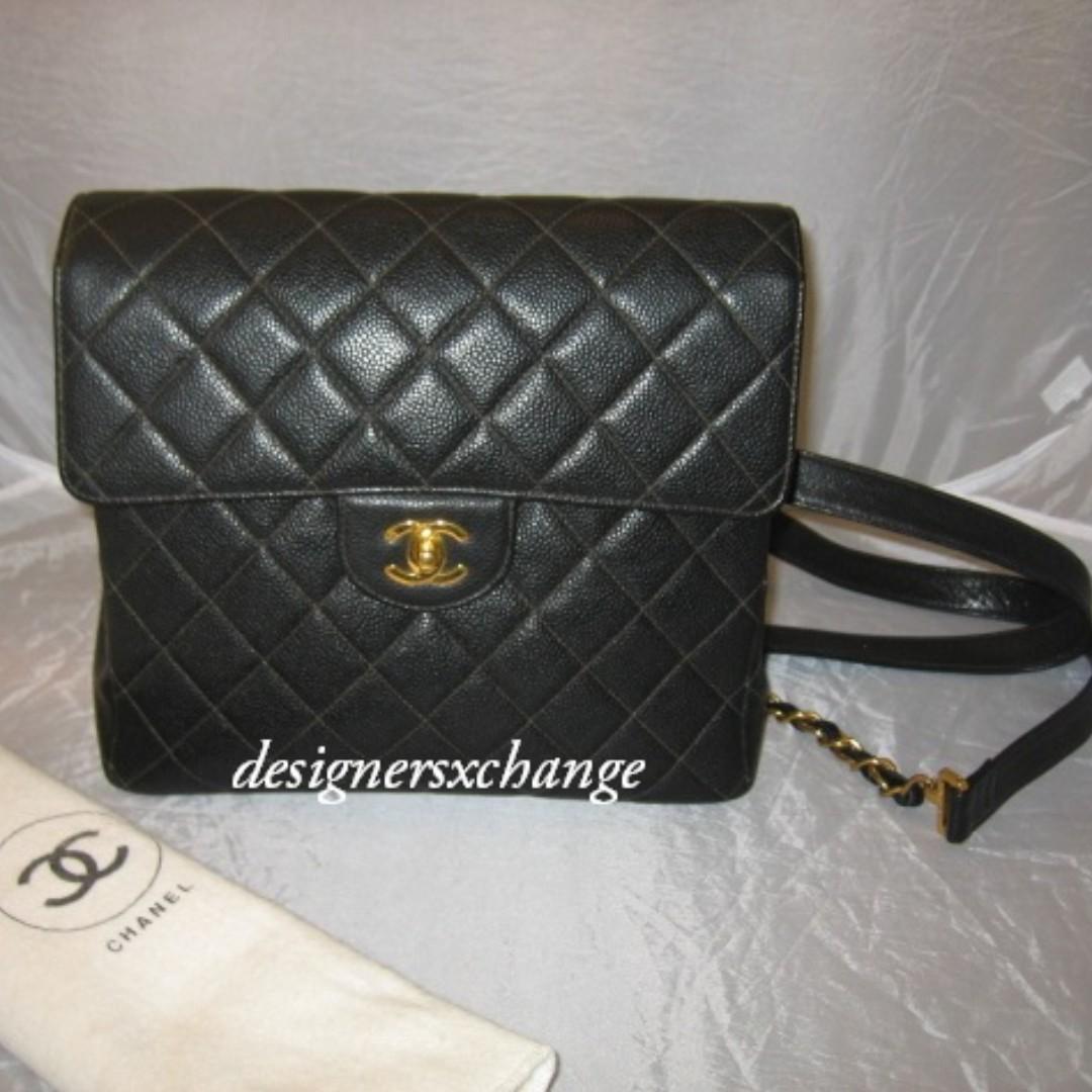 pic Chanel Black Quilted Caviar Leather Backpack Bag chanel black caviar leather backpack chain bag discontinued rare