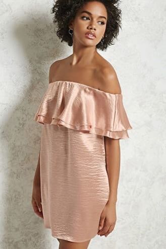 off shoulder dress rose gold