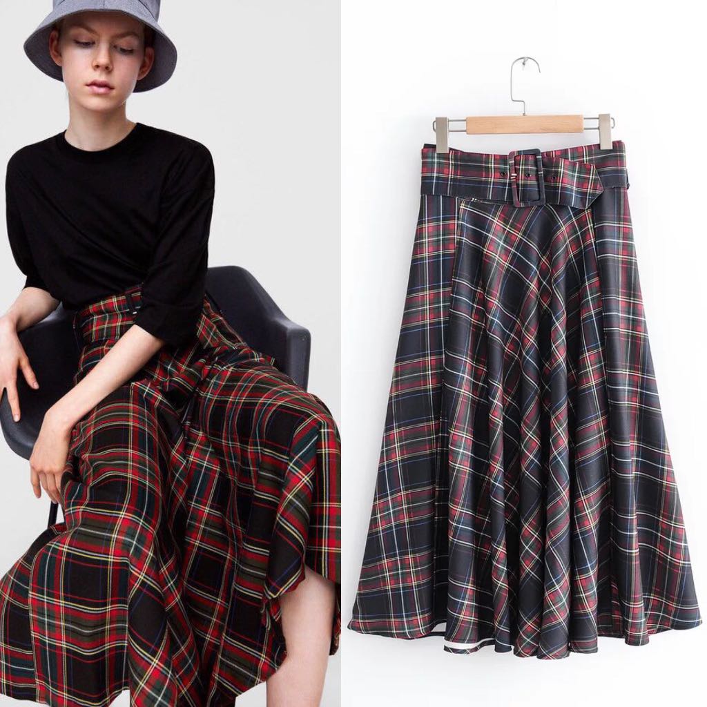 Inspired Zara Checked Midi Skirt, Women 