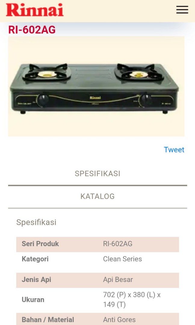 Re Price Kompor Gas Rinnai New Kitchen Appliances Di Carousell