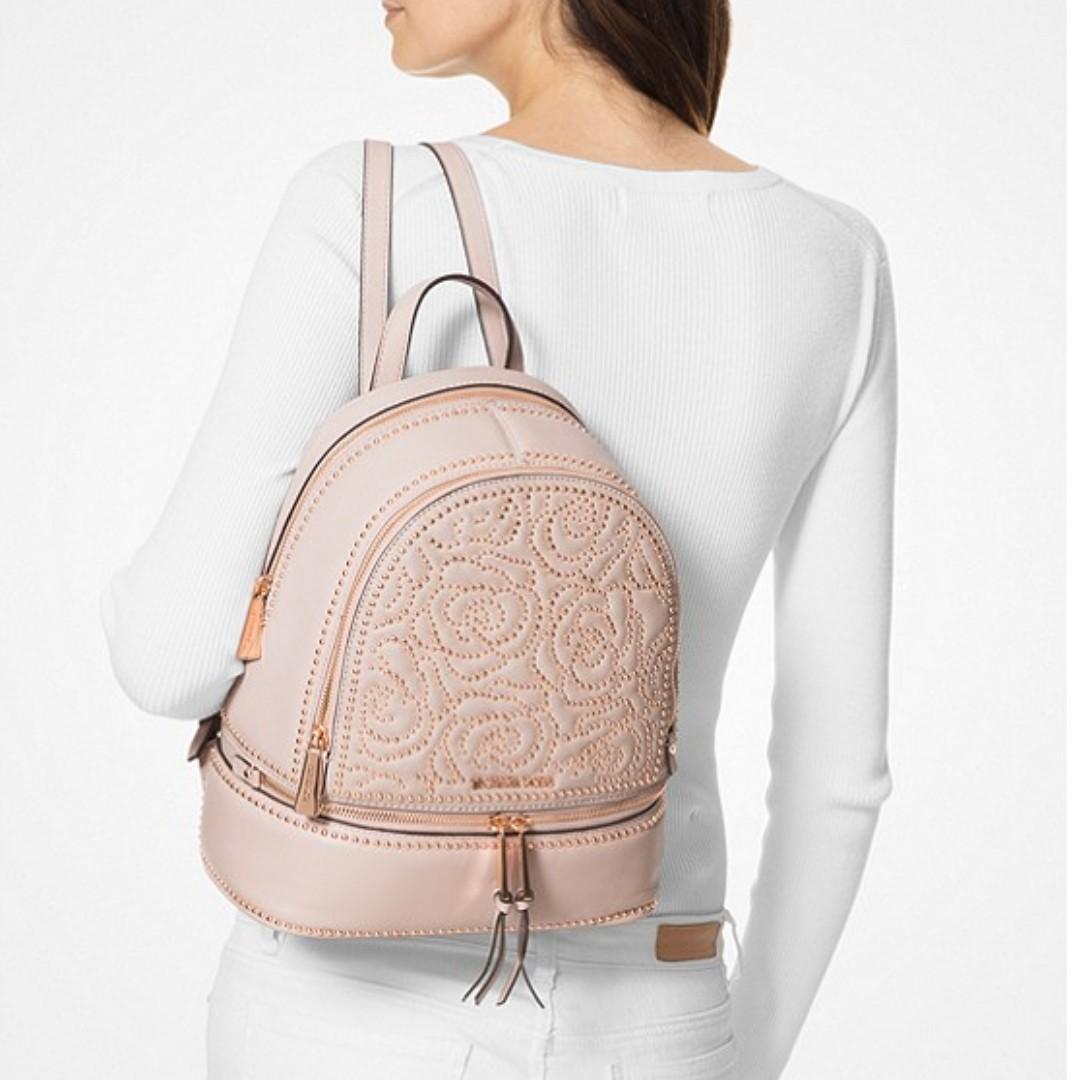 rhea medium rose studded leather backpack