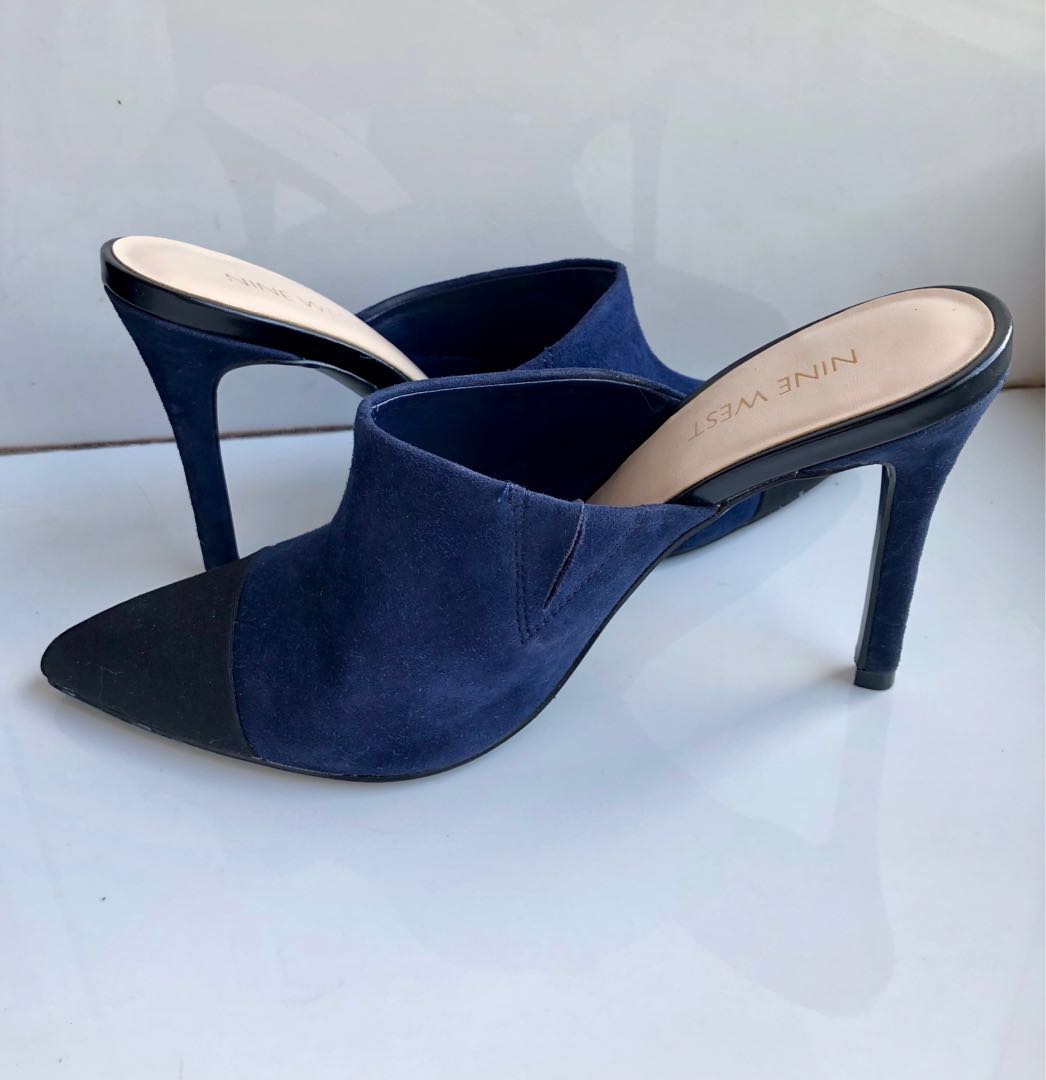 blue suede stiletto heels