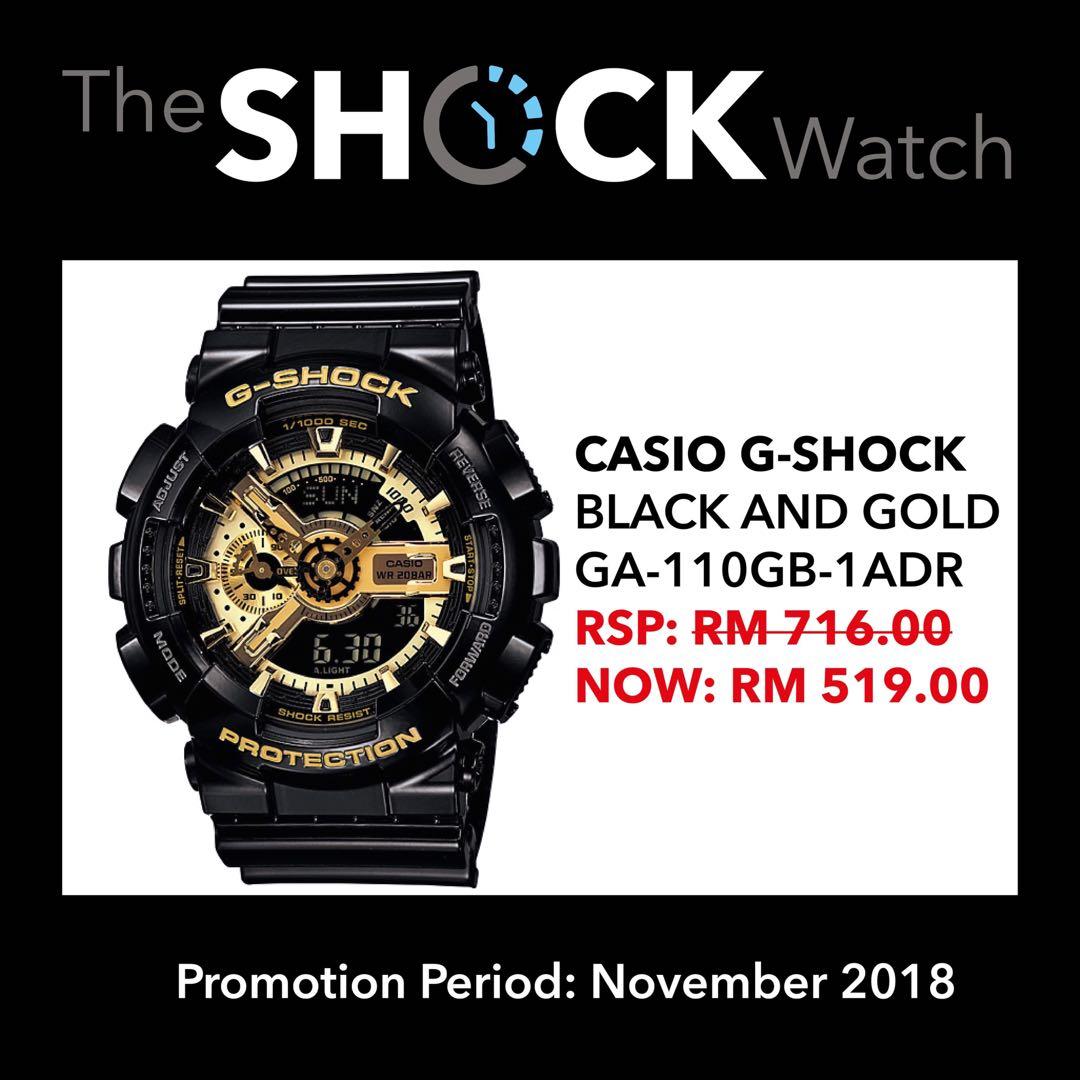 OFFICIAL MALAYSIA WARRANTY Casio G Shock GA 110 1ADR Black Gold