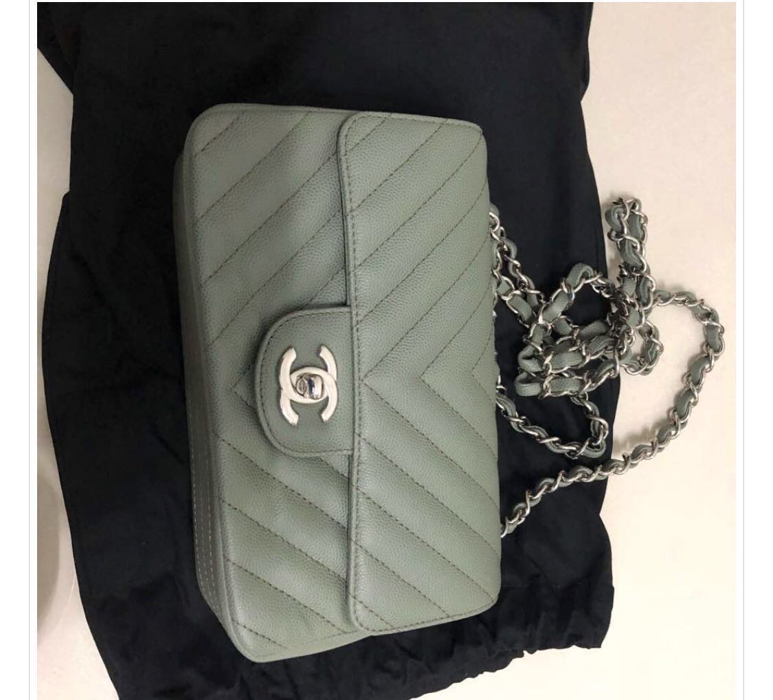 Chanel Classic Mini Rectangular, 18S Emerald Green Caviar with Gold  Hardware, Preowned in Box WA001