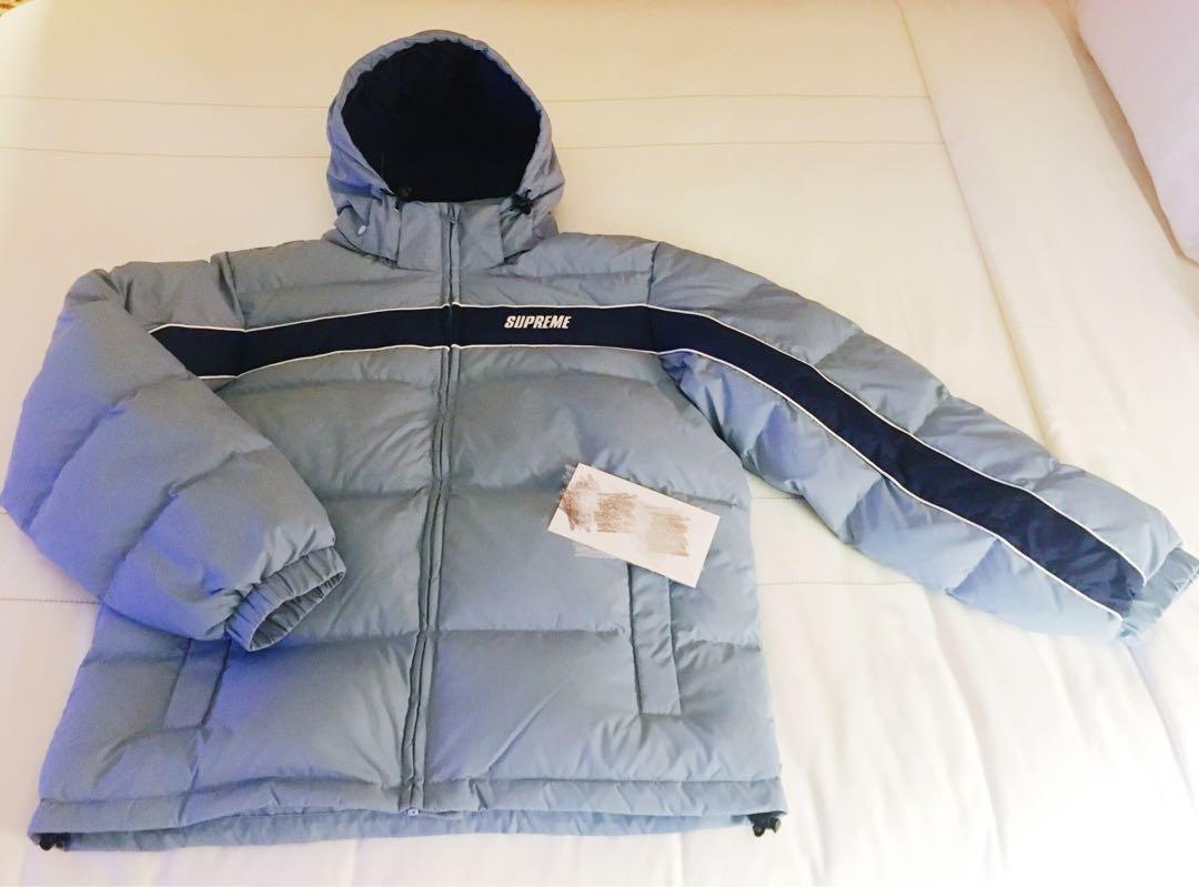 Supreme stripe panel discount down jacket black