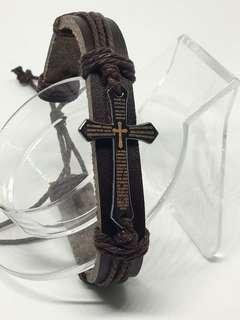 Bracelet (Brown Leather Cross) - 12mm with adjustable length