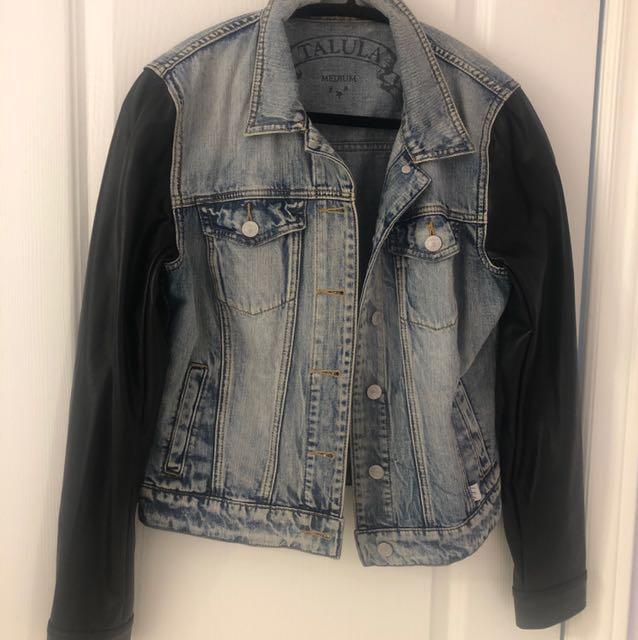 Jean jacket with leather on sale sleeves women's