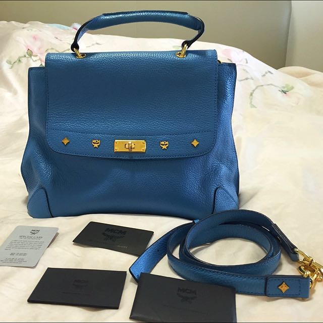 mcm blue handbag
