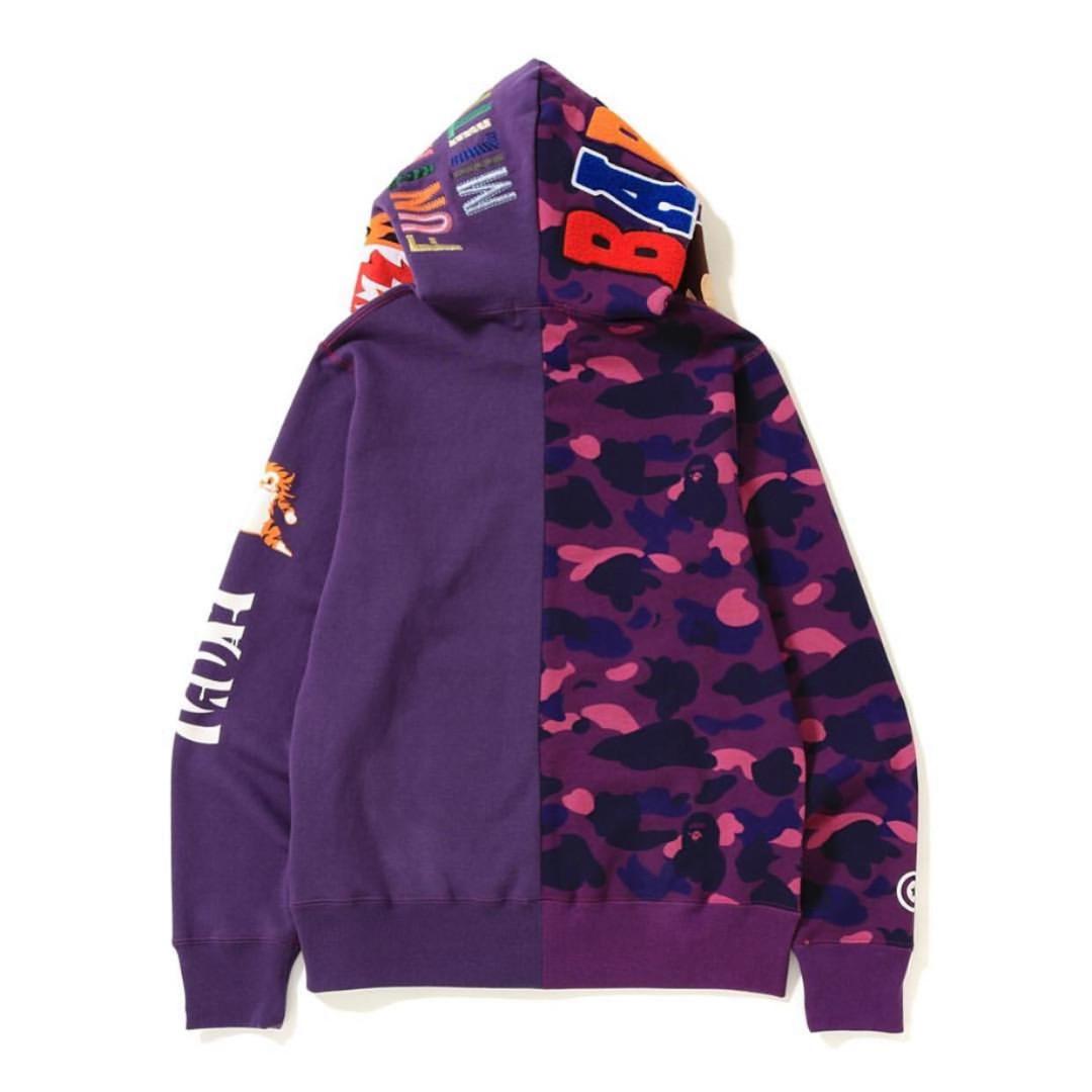 bape hoodie half blue half purple