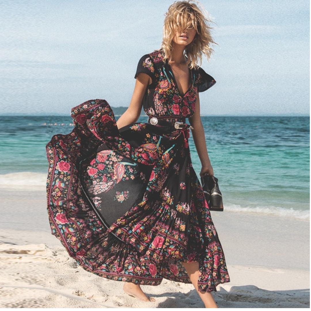 Black Bohemian Gypsy Maxi Dress Women s Fashion Dresses Sets