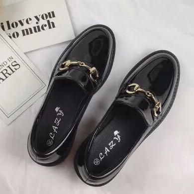 Black loafers flat covered shoe gold 