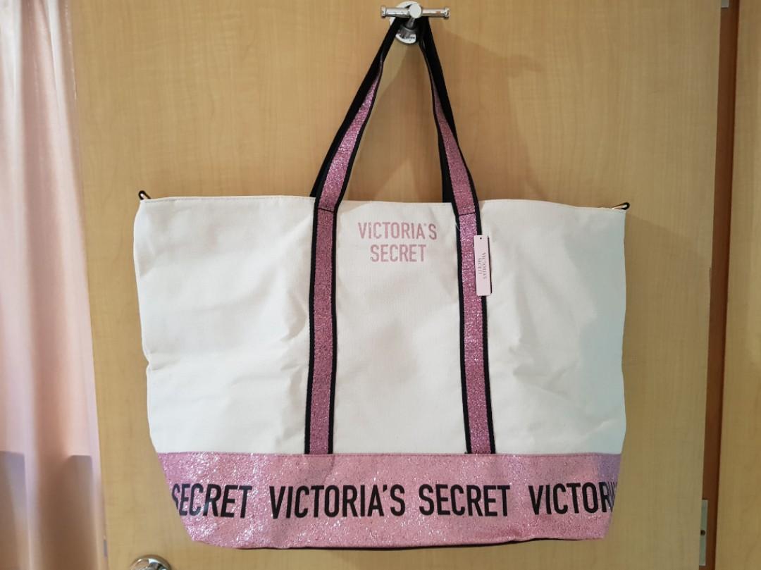 Victoria's Secret Weekender Pink Sparkle Tote Canvas Bag New 