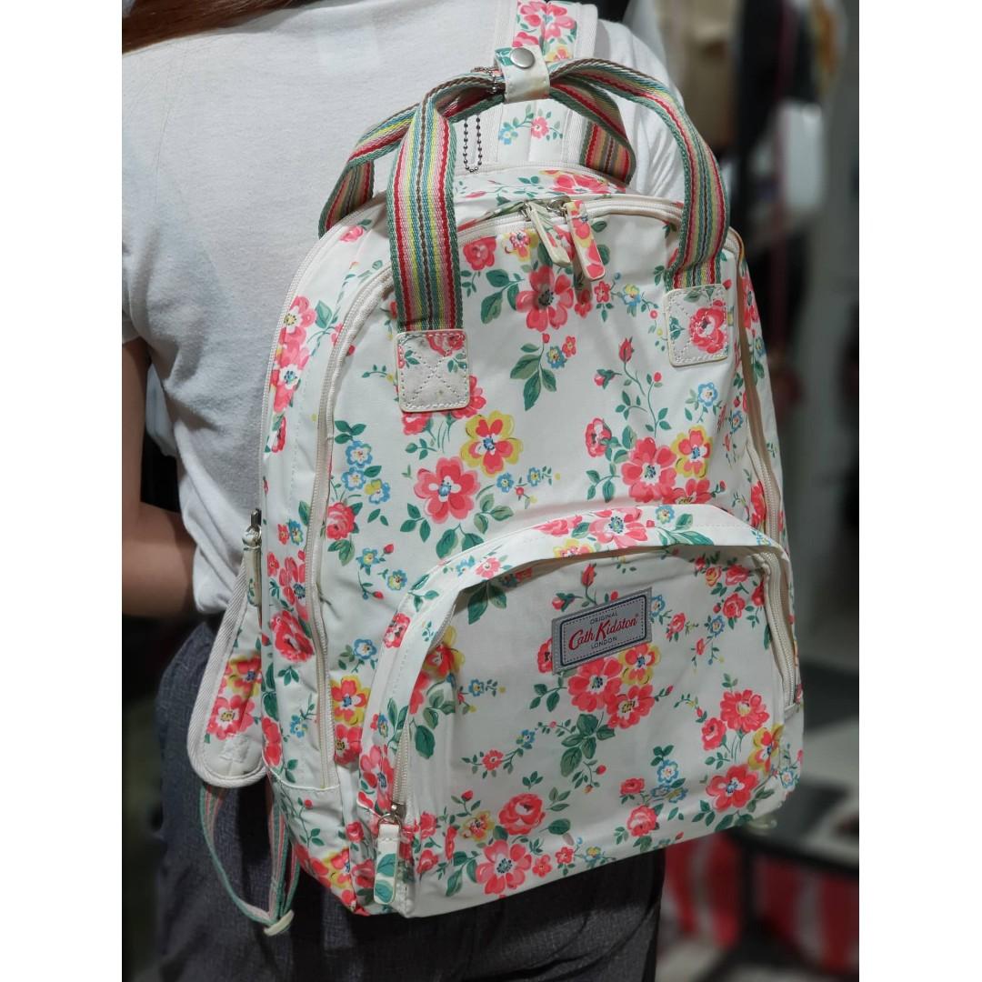Cath Kidston Matt Oilcloth Multi Pocket Backpack Rucksack Floral