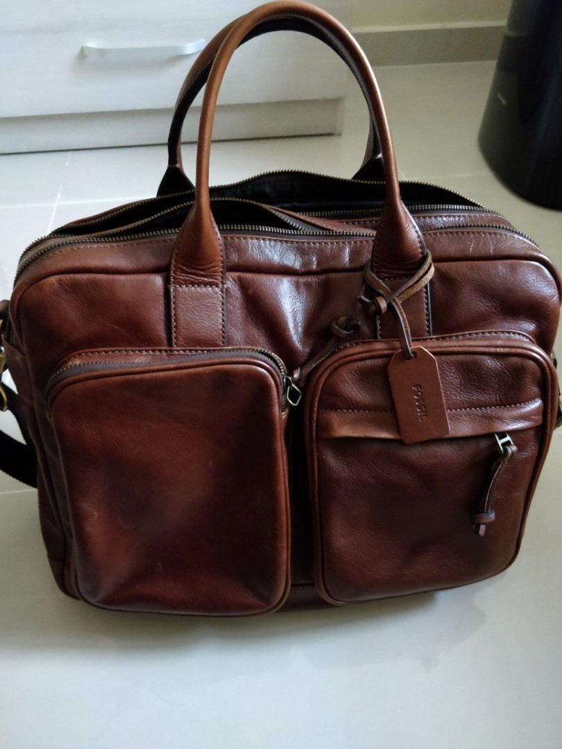 Fossil defender double zip leather briefcase bag