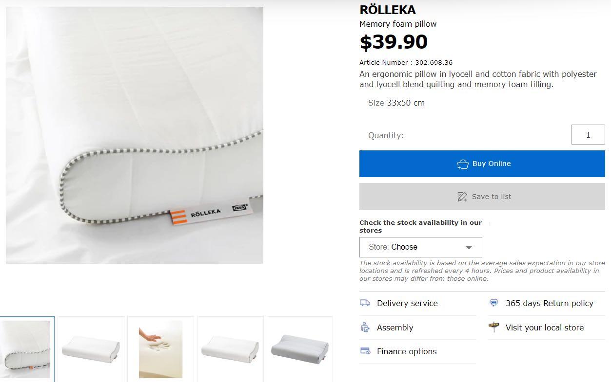 Ikea Rolleka memory foam pillow Furniture Home Living Bedding