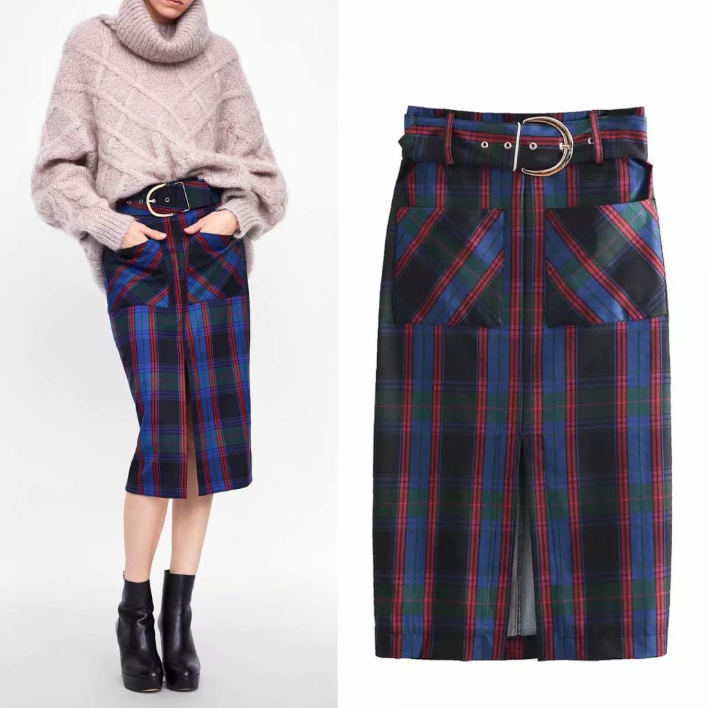 Inspired Zara Check Pencil Skirt, Women 