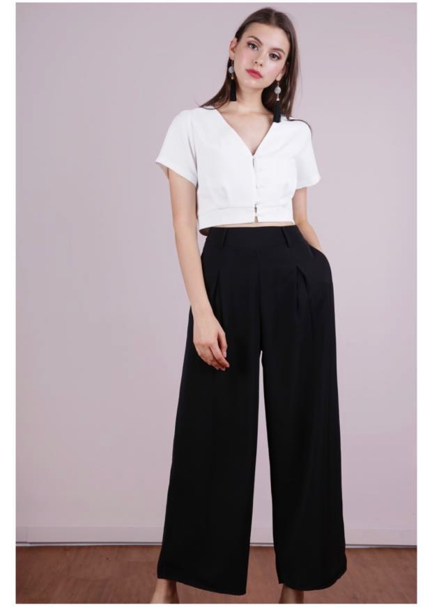 Wide Leg Pants With Tie Belt - ALLSEAMS