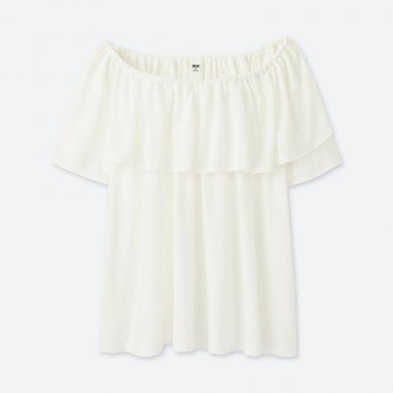 white short sleeve ruffle top