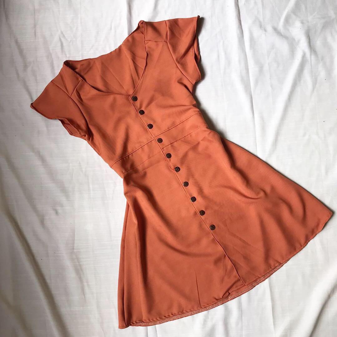 burnt orange button down dress