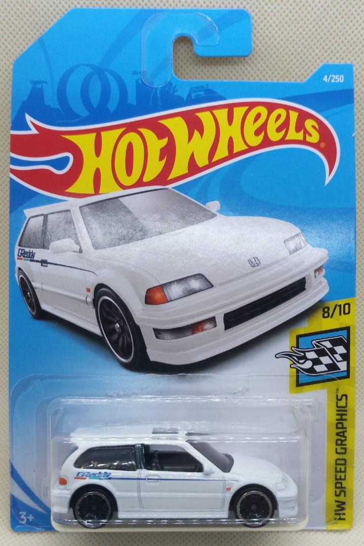 '90 HONDA CIVIC EF #4 US ✰white/black;j5;GReddy✰SPEED GRAPHICS✰2019 Hot Wheels✰