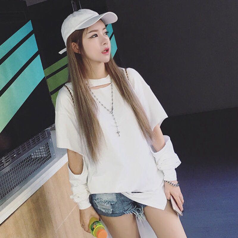 Instock Minimalist Korean Style Ripped Top Shirt Dress Blouse