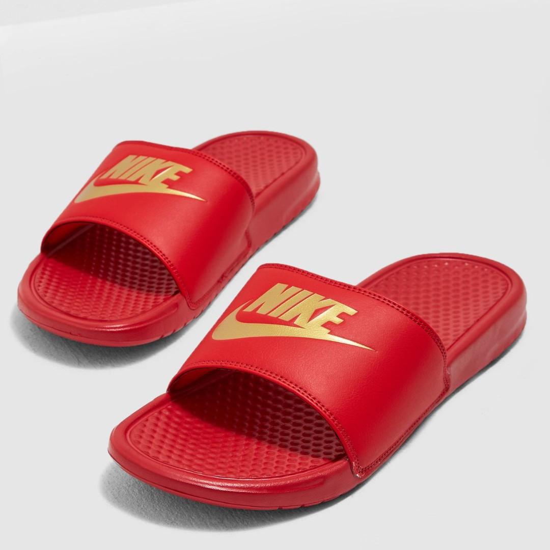 Nike Benaissi Just Do It University Red Metallic Gold Men s