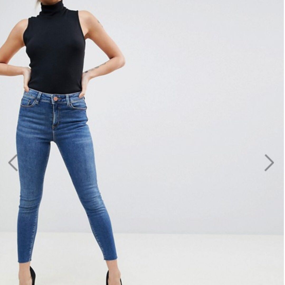 bright blue high waisted jeans