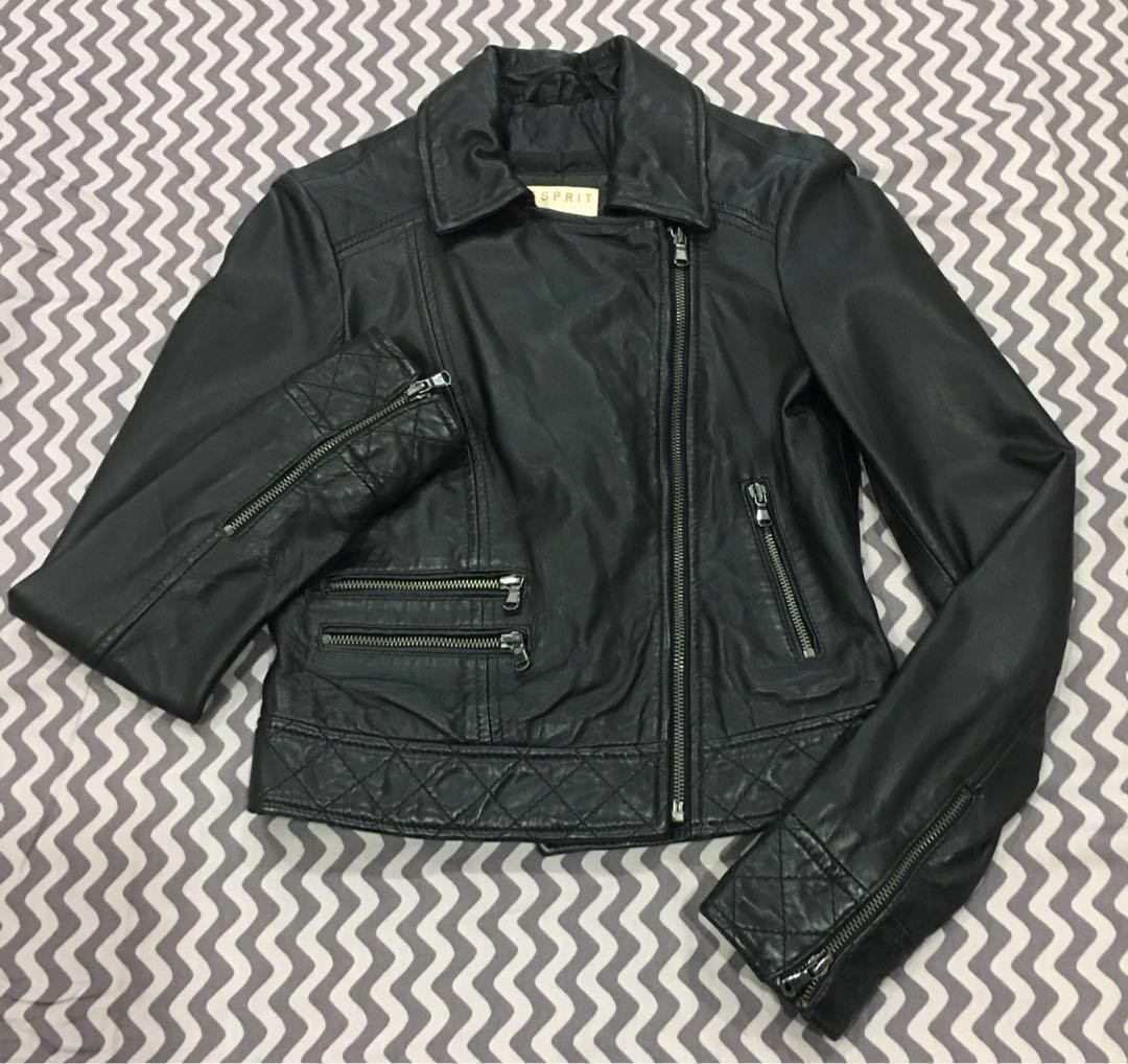 esprit real leather biker jacket