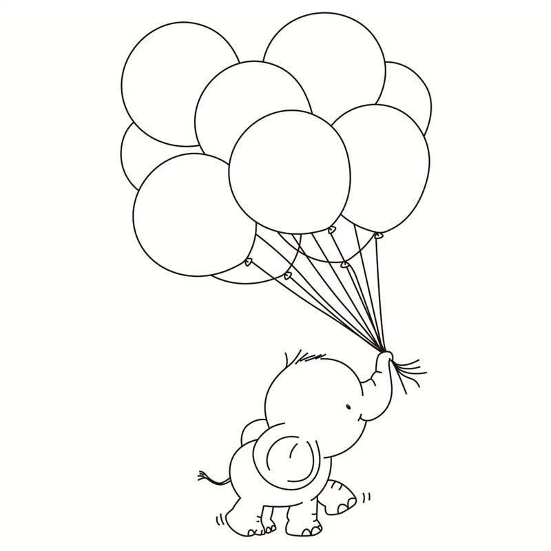 🌸 Baby elephant balloons clear stamp set, Design & Craft, Craft