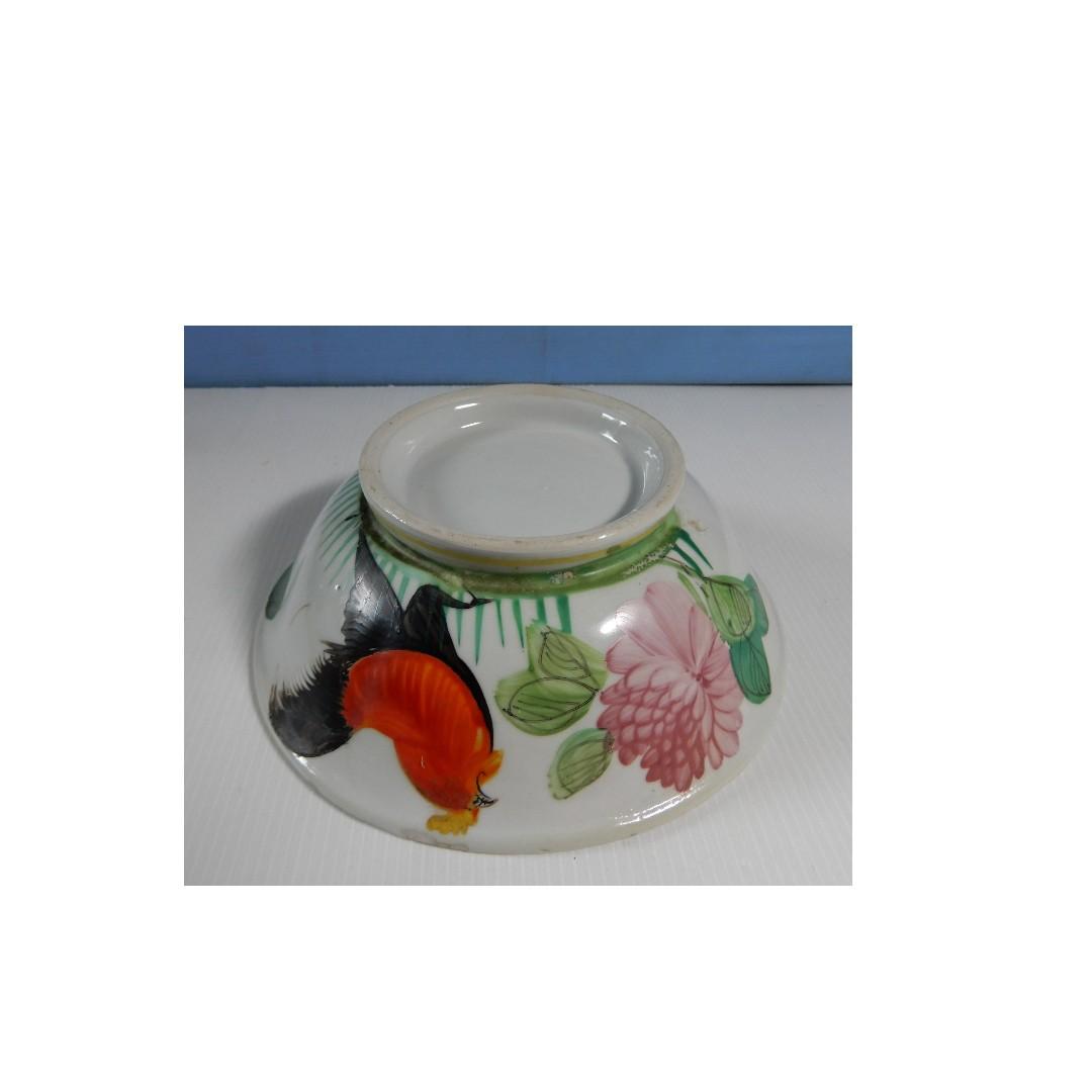 Antique Chinese porcelain bowl cockerel motif circa 1930 to 1950 