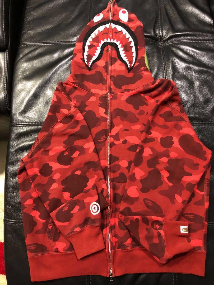 Bape Red Camo Shark Hoodie