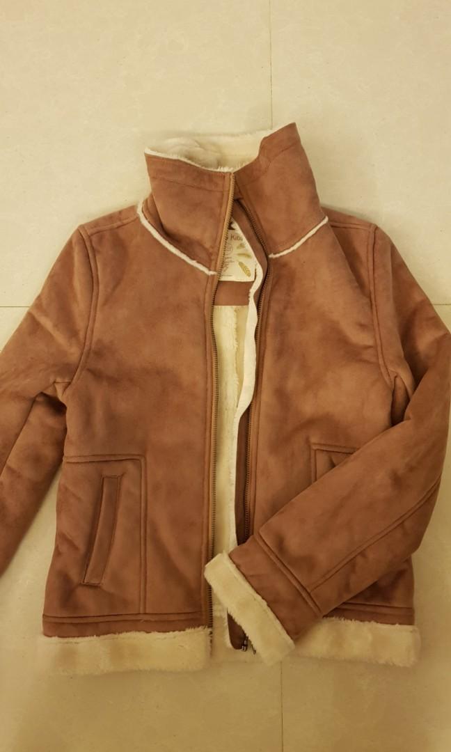 Mango Kids Fleece Lined Suede Jacket for girls 11 12 yo Babies