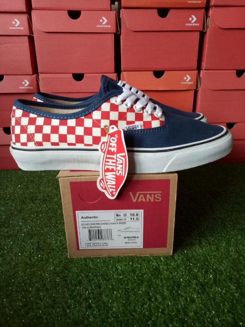 vans authentic checkerboard navy red