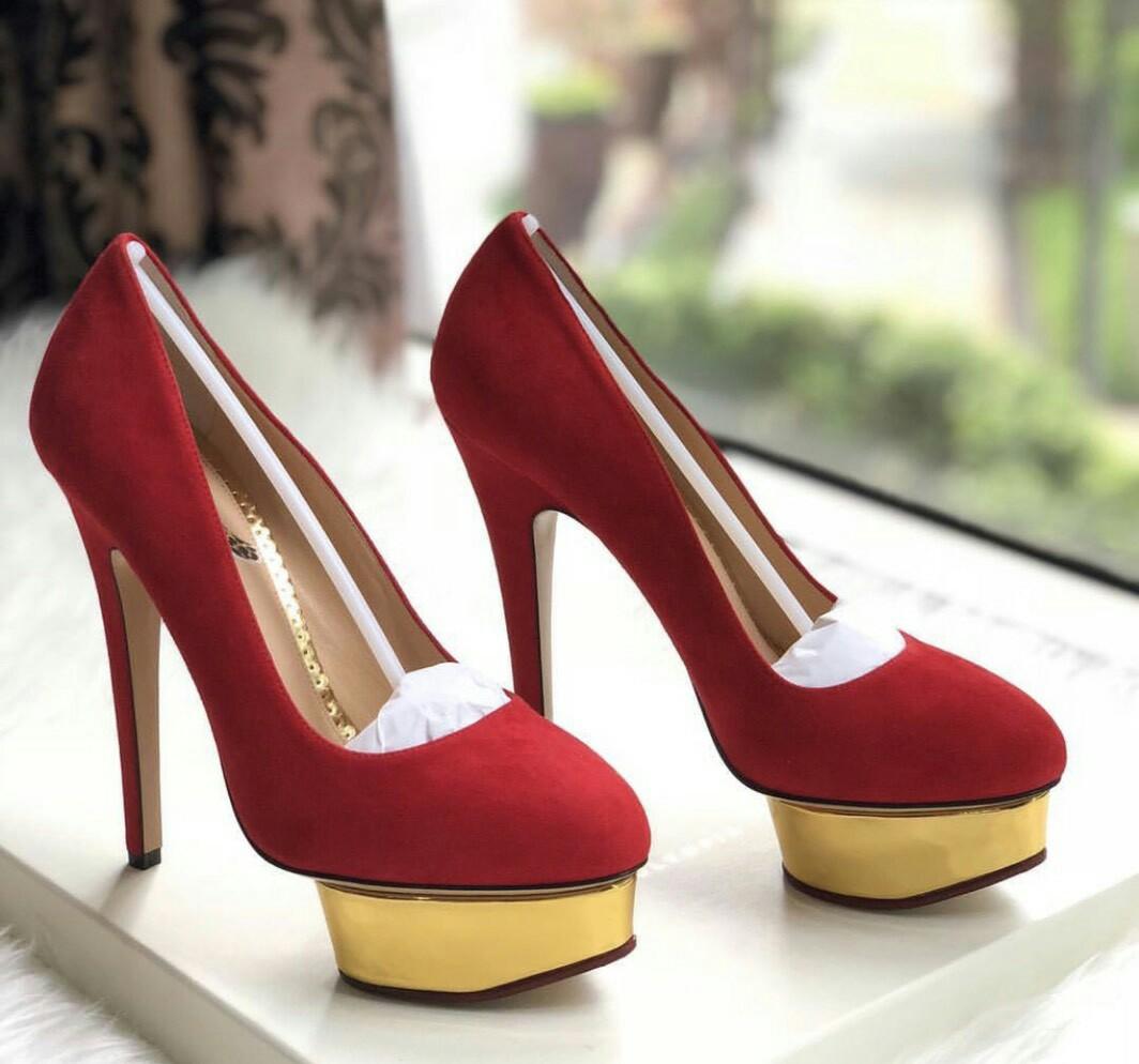 Charlotte Olympia Dolly Heels Suede Red 