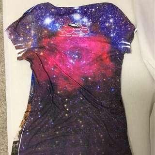 Galaxy T-shirt for women - SUPER NERDY - features the NASA spaceship Endeavour on top of a plane being carried, important historical event, very cool shirt
