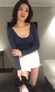 Miss Candice 正韓U領排釦竹節棉T上衣