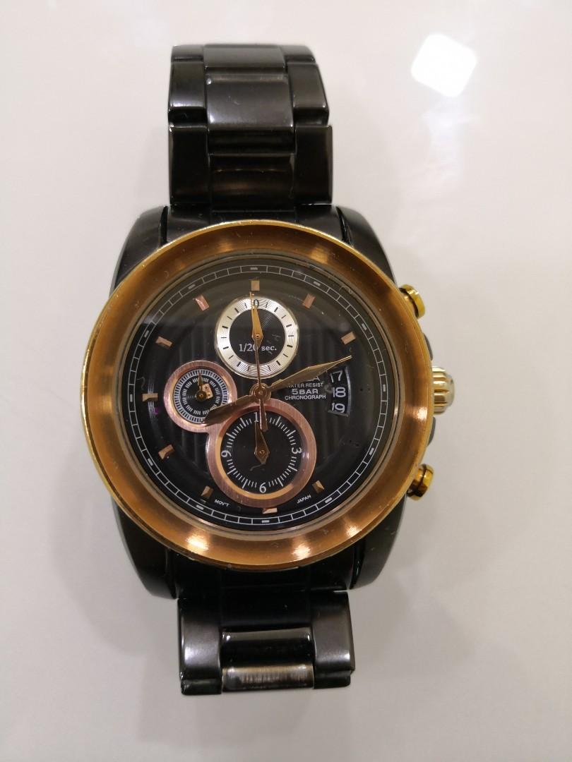 Alba Men Chronograph Big Crown Black Strap Watch YM92 X225BGB