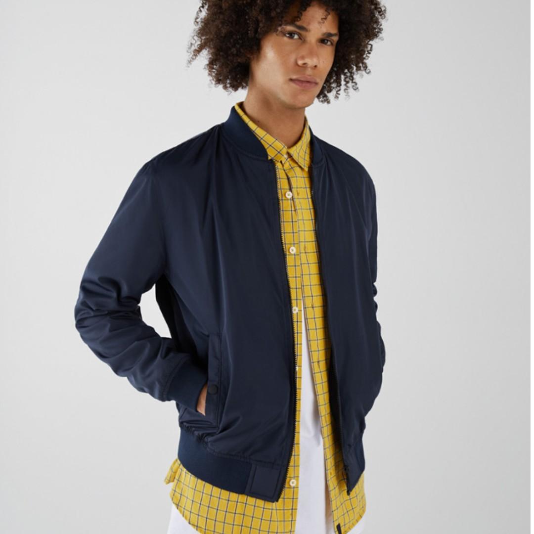 Bershka Navy Blue Bomber Jacket Men Men S Fashion Clothes