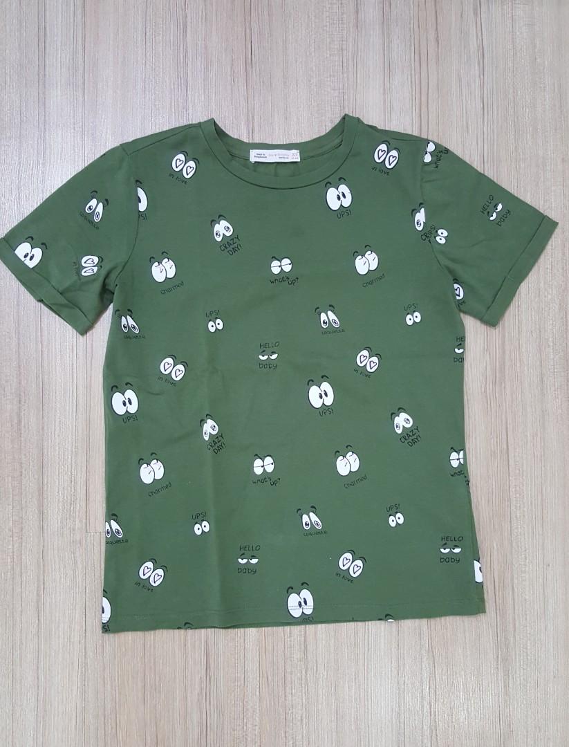 Bershka Olive Green Eyes T Shirt Women S Fashion Clothes Tops On Carousell