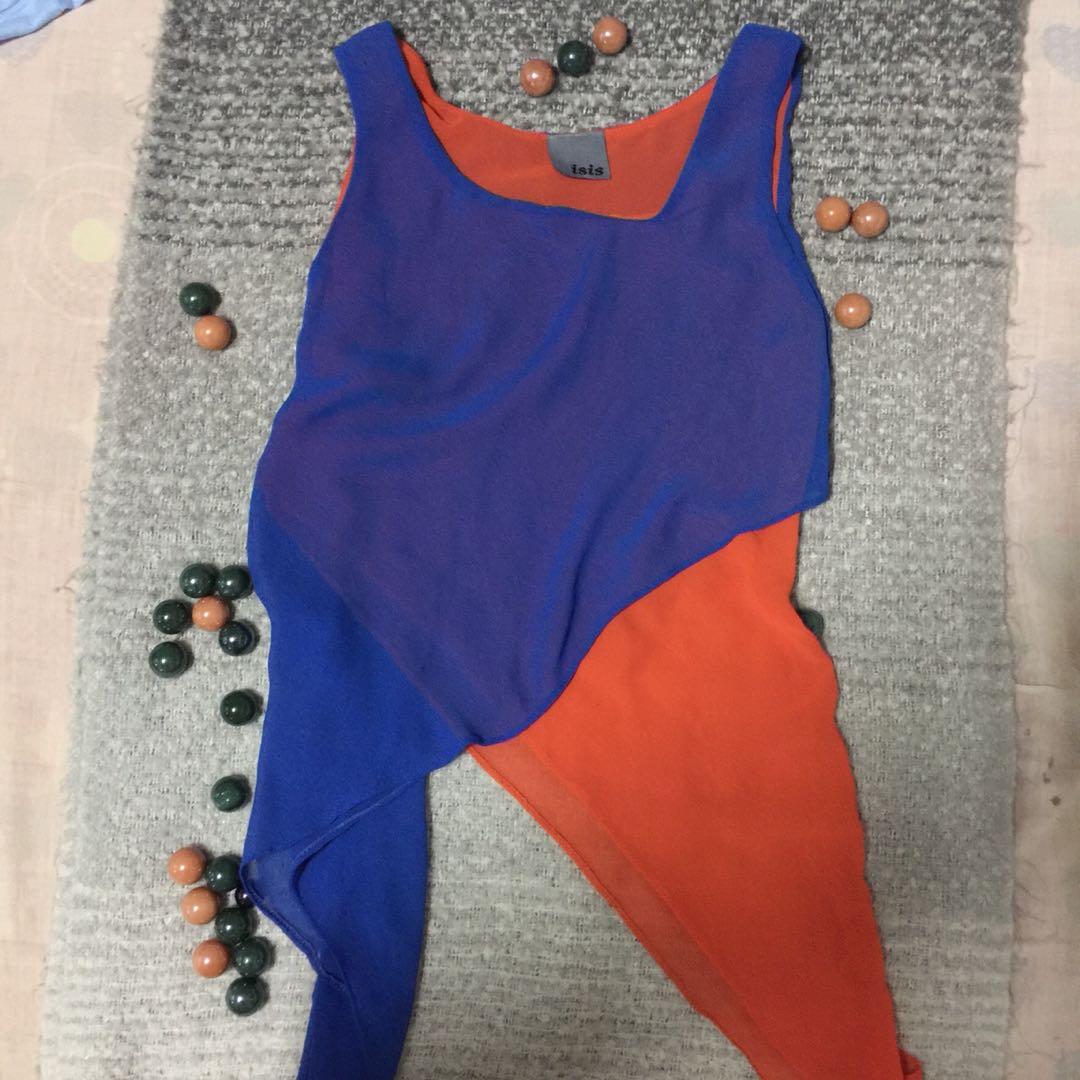 Blouse Combination Blue And Orange Women S Fashion Clothes Tops