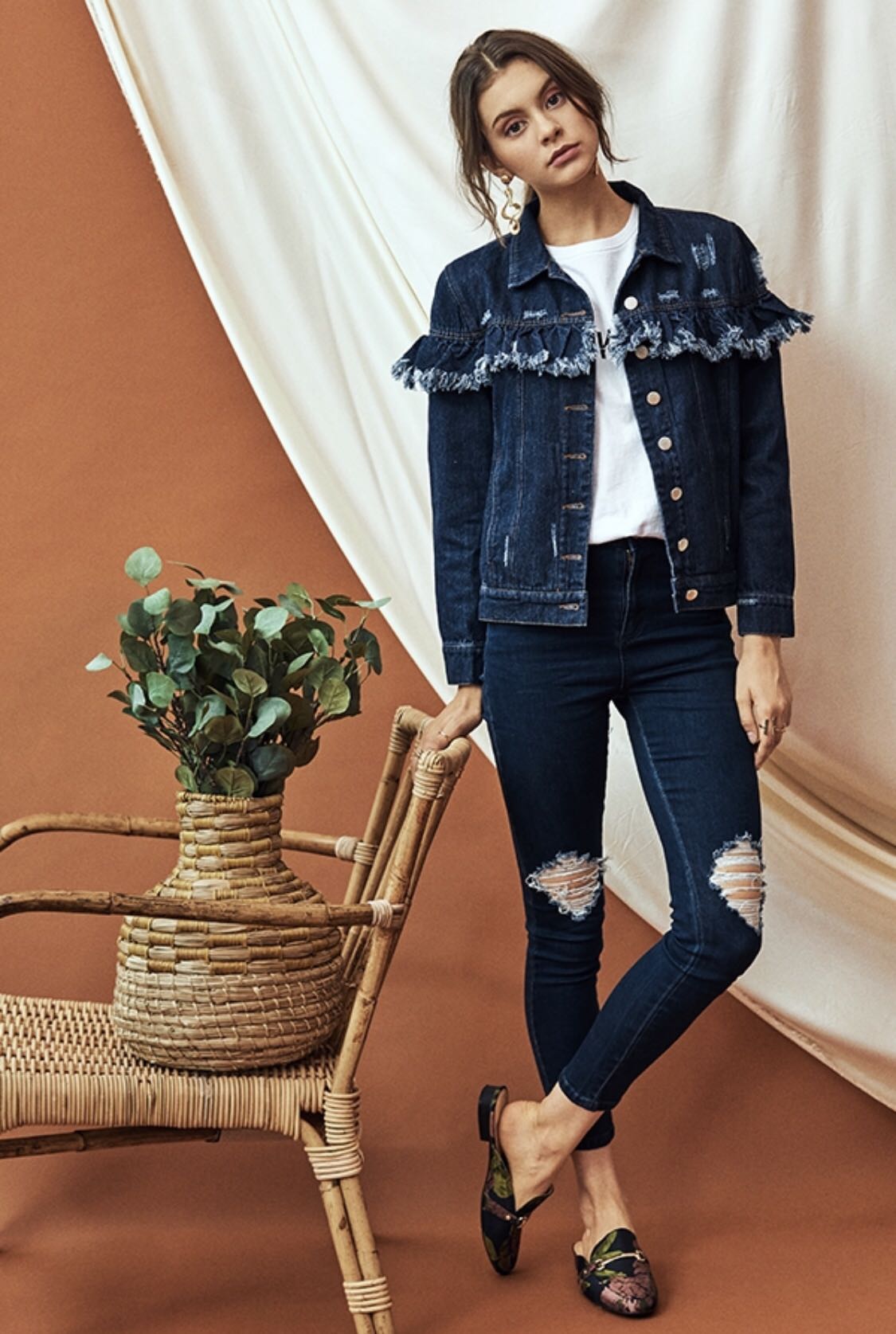 Denim jacket with frills store