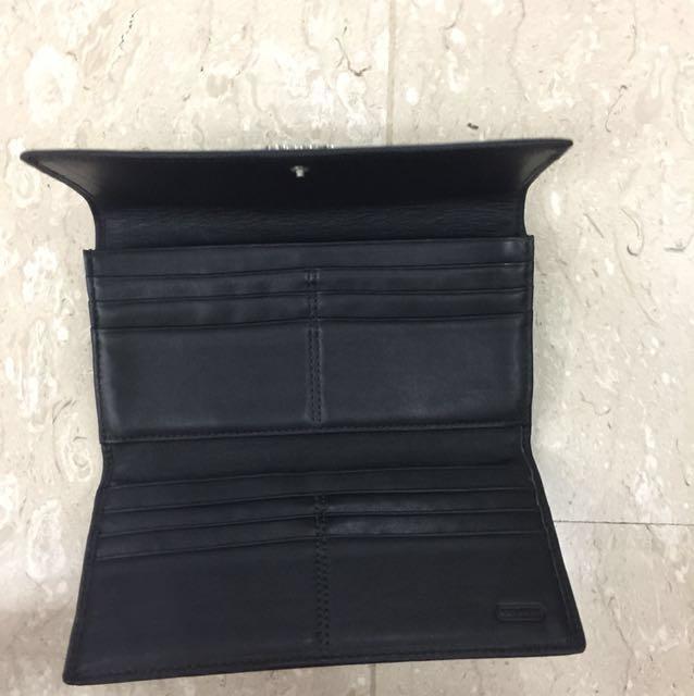 Brand new black coach long wallet with light blue interior with