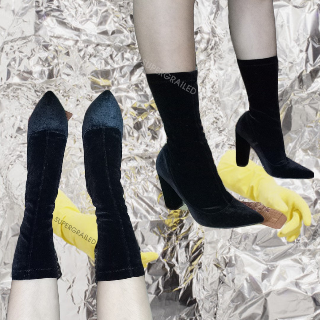 Forever 21 Velvet Sock Boots Black Size 6 Authentic Women s Fashion Footwear Shoe inserts on Carousell