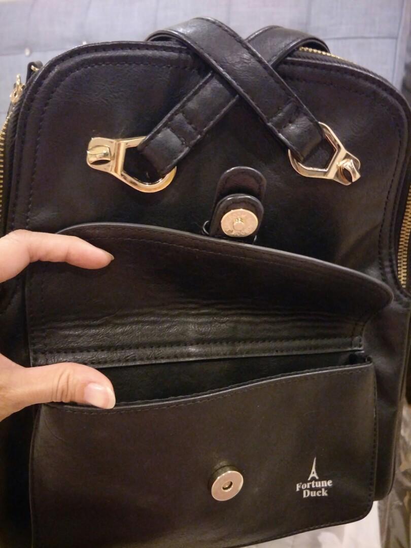 fortune duck 黑色真牛皮后背包