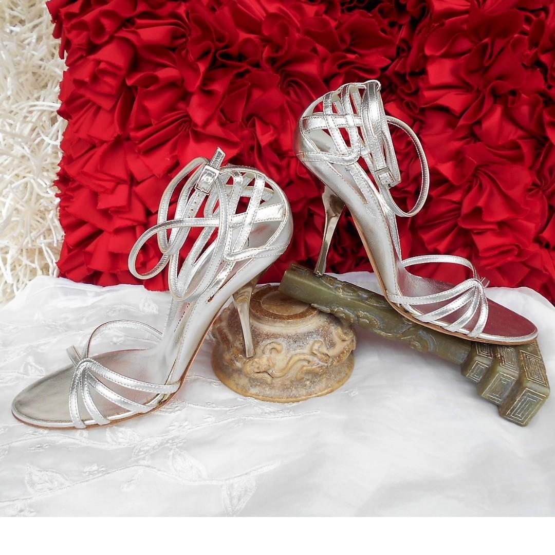 GIUSEPPE ZANOTTI Metallic Silver Heels Authentic Luxury Sneakers