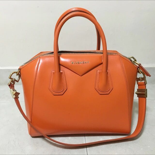 Givenchy Small Antigona (Orange) With Gold Hardware, Luxury, Bags 
