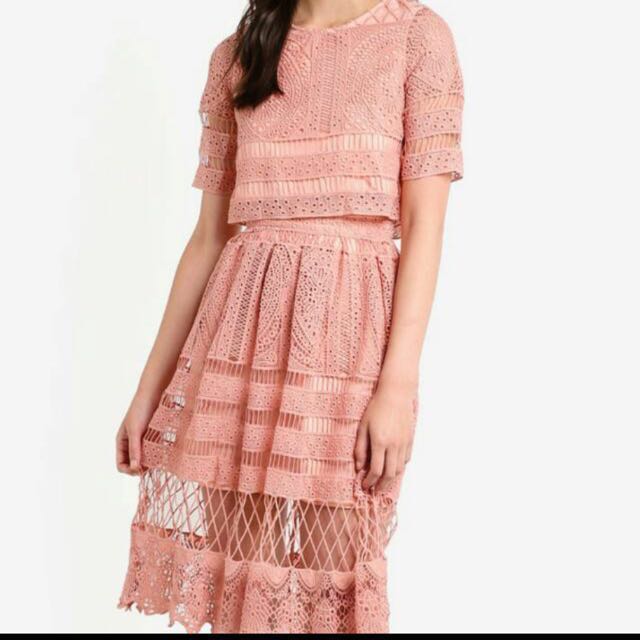 crochet lace top chiffon midi dress