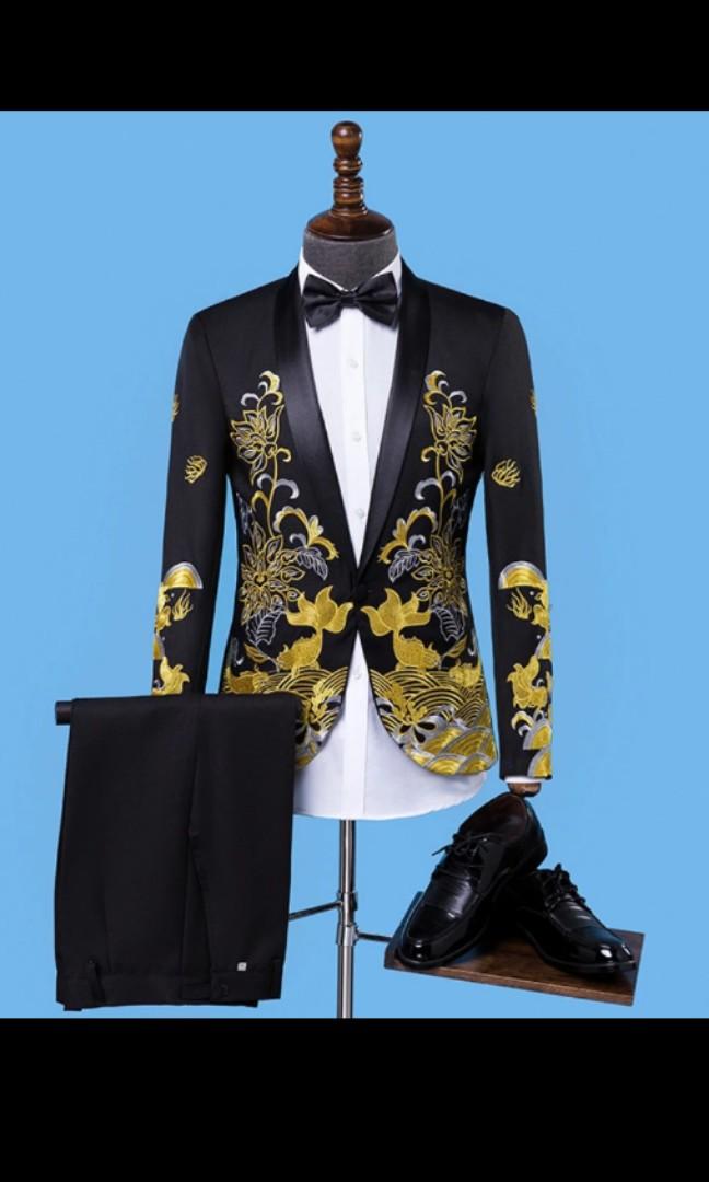 black and gold plus size pant suits