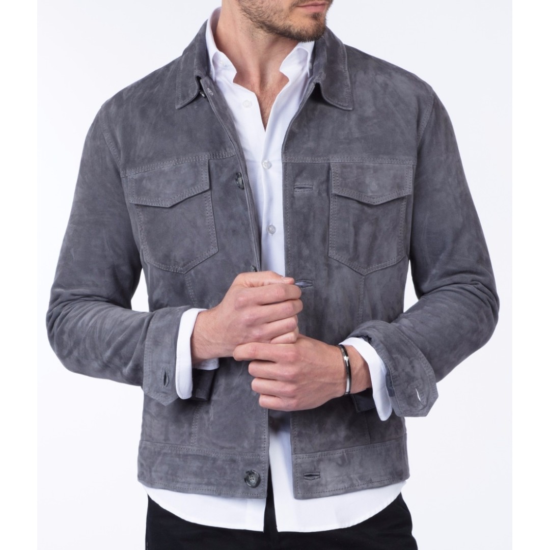 New Grand Frank Italian Suede Bomber Jackets Stone Gray