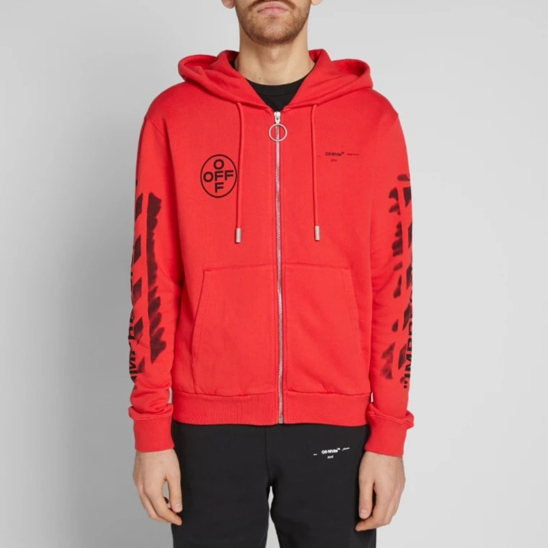 Off white red zip new arrivals up hoodie